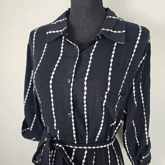La Blanca Cover-Up Dress M Black White Striped Belted Resort Beach Midi NWOT - Picture 5 of 12